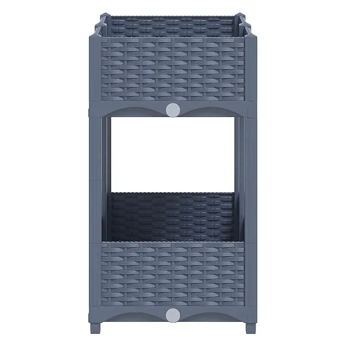 Furnicato Hochbeet - 80 x 40 x 71 cm, Kunststoff, Blaugrau - Grauer zweistöckiger Pflanzkübel mit geflochtener Rattan-Optik.
