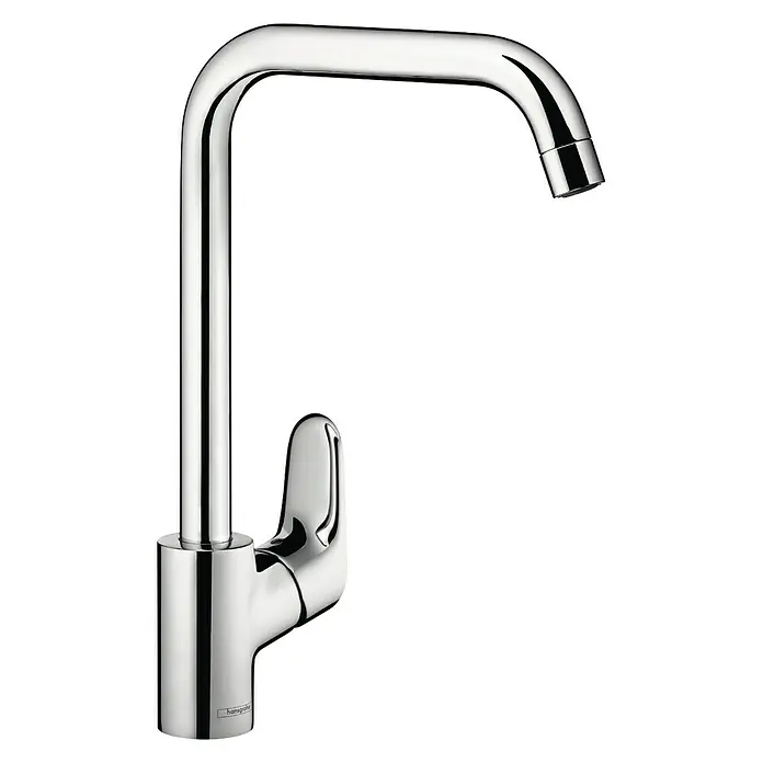 Hansgrohe Ecos Grifo de cocina L - Cromo, Brillante - Un brillante grifo de cocina Hansgrohe cromado con un diseño minimalista y líneas elegantes.