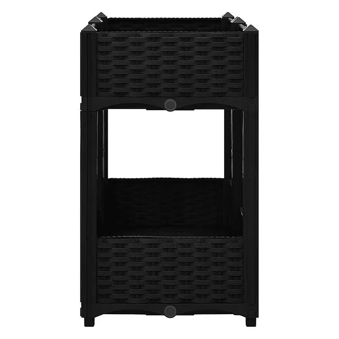 Furnicato Hochbeet - 80 x 40 x 71 cm, Kunststoff, Schwarz - Schwarzes, mehrstufiges Kunststoff-Pflanzgefäß in Rattan-Optik, ideal für vertikales Gärtnern.