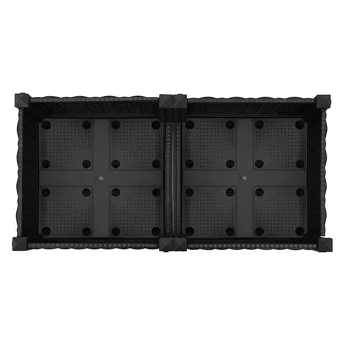 Furnicato Hochbeet - 80 x 40 x 71 cm, Kunststoff, Schwarz - Draufsicht auf ein schwarzes modulares Hochbeet aus Kunststoff mit perforierten Drainagebereichen.