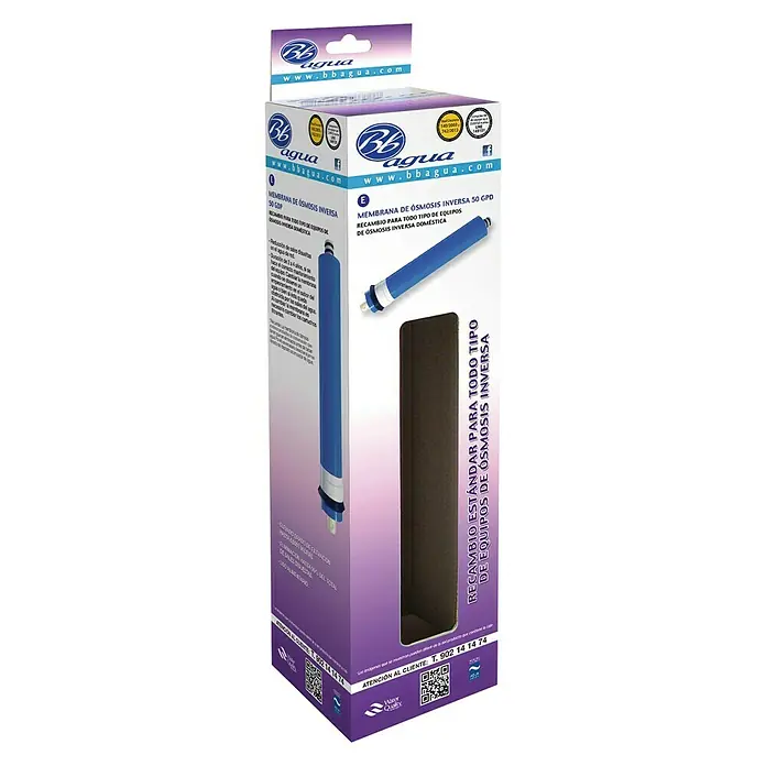Bb agua Membrana de ósmosis 50 GDP - 1 ud., Apto para: Equipos de ósmosis - Empaque de la membrana de ósmosis inversa BBagua 50 GPD.