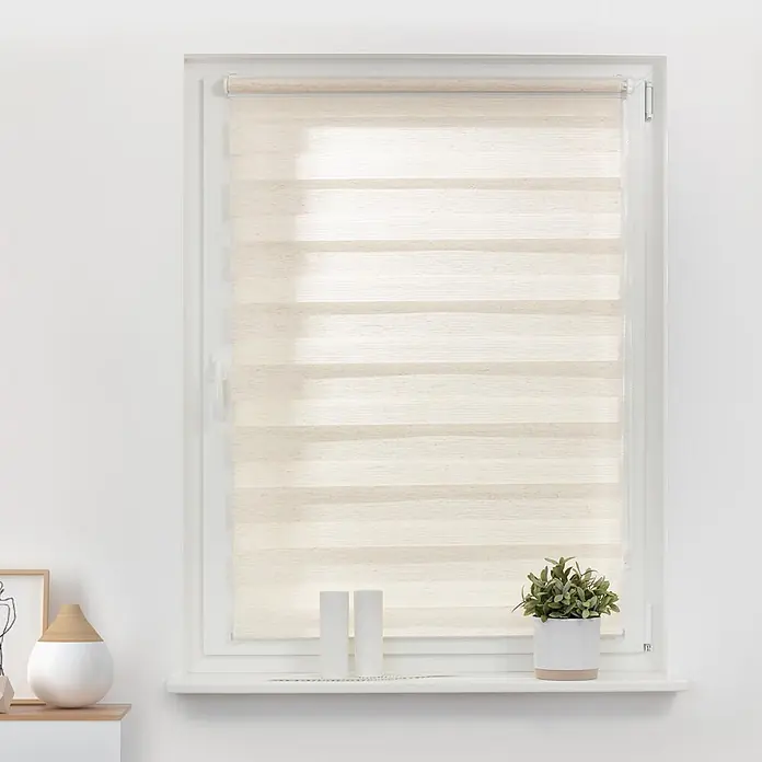 Lichtblick Doppelrollo -  - Helles beiges gestreiftes Fensterrollo für Sicht- und Lichtschutz am Fenster.