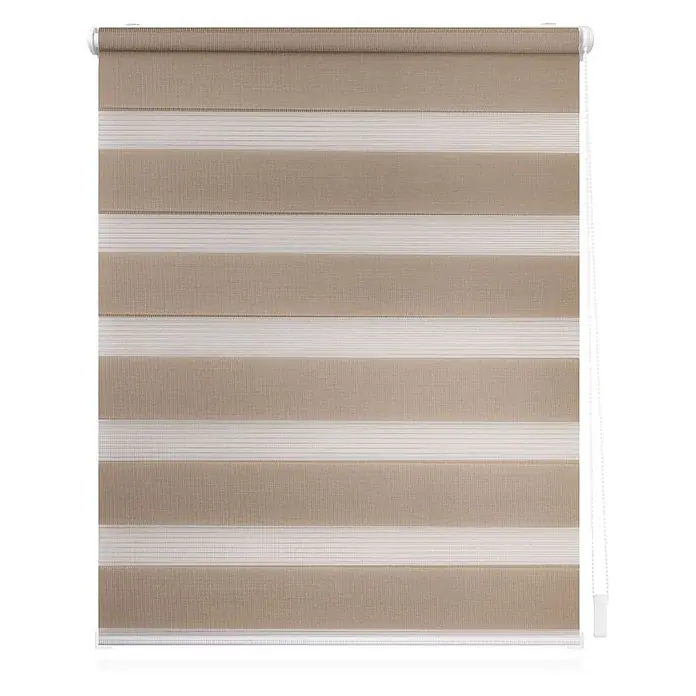 Lichtblick Doppelrollo -  - Beiges und weißes gestreiftes Zebra-Rollo aus strukturiertem Stoff, mit Zugschnur.