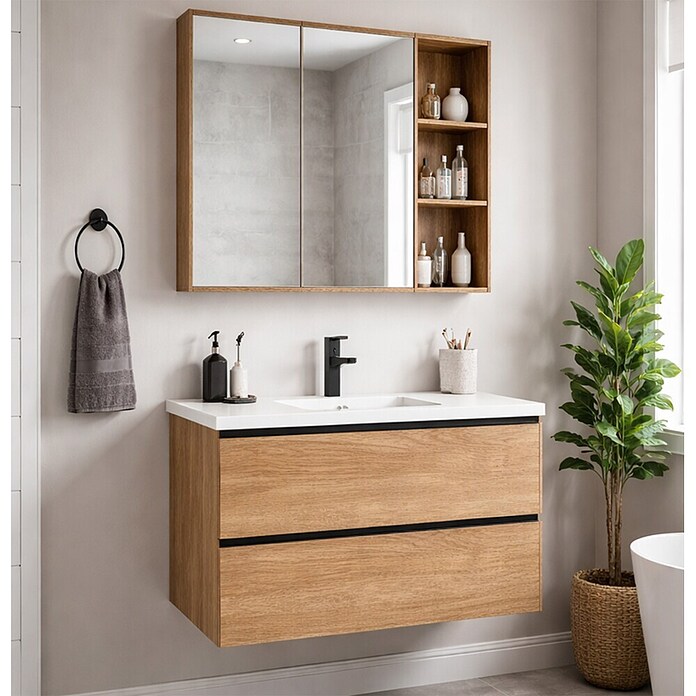 Kupaonski ormarić s umivaonikom Loft Wood  (Š x D x V: 75 x 46 x 55 cm, Smeđa) | BAUHAUS