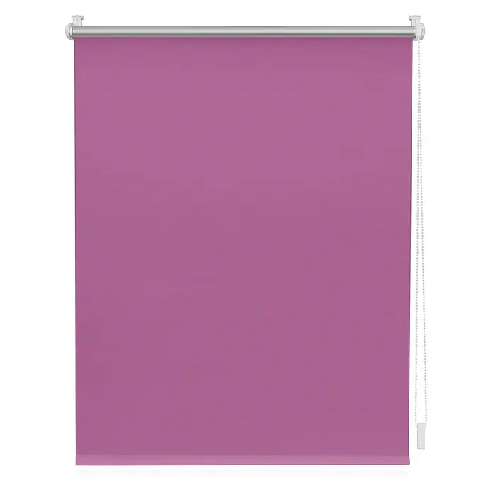 Lichtblick Thermorollo - Fuchsia - Lila Stoff-Rollo mit silberner Stange und Zugkette.