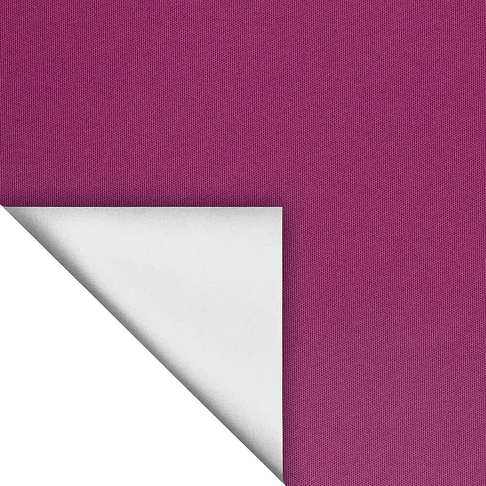 Lichtblick Thermorollo - Fuchsia - Magenta gewebter Stoffmuster mit umgeklappter Ecke, die die weiße Rückseite zeigt.
