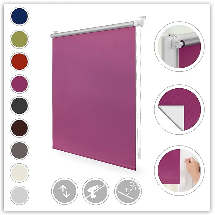 Lichtblick Thermorollo - Fuchsia - Magenta Rollo aus strukturiertem Stoff, bietet anpassbare Lichtregulierung und wird mit Farboptionen gezeigt.