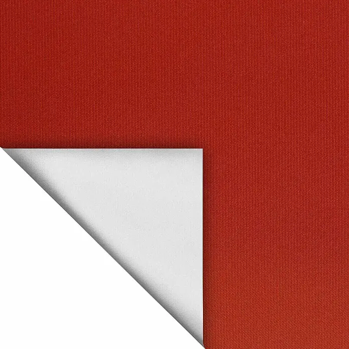 Lichtblick Thermorollo - Terracotta - Roter Webstoff mit umgeschlagener Ecke, die eine weiße Unterseite zeigt.