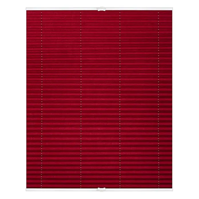 Lichtblick Plissee - Brombeer - Rotes Plissee mit sichtbaren Schnüren und oberen/unteren Schienen für anpassbare Fensterabdeckung.