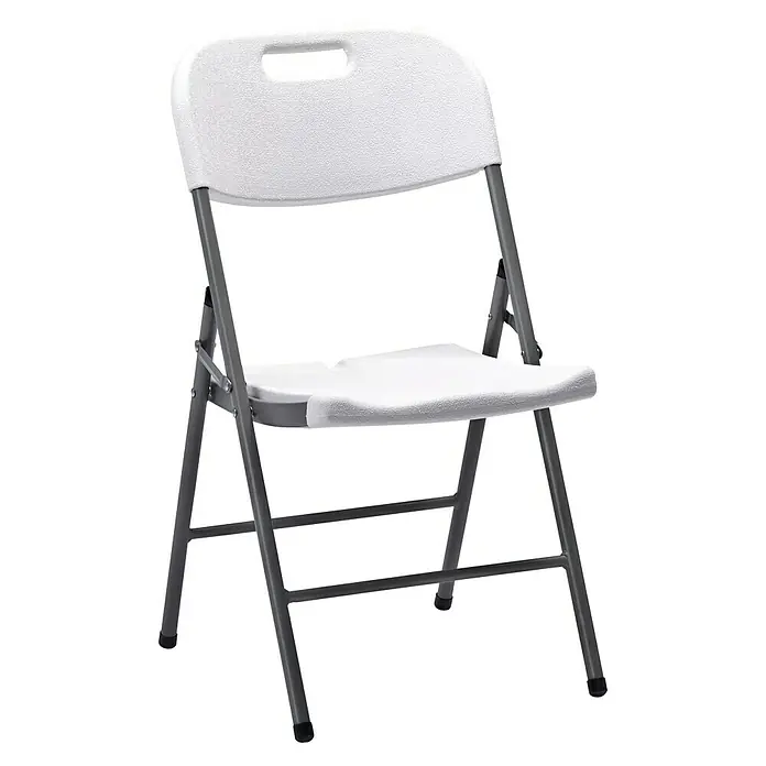 Silla de jardín Alan - 49 x 45 x 83 cm, Blanco roto, HDPE/Acero - Silla plegable blanca con estructura metálica resistente, ideal para eventos y uso diario. Fácil de guardar.
