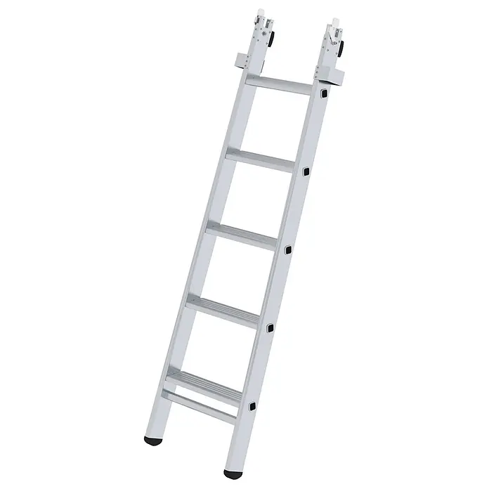 MUNK Stufen-Glasreinigerleiter mit nivello-Traverse, 5-stufiges Mittelteil -  - Silberne Aluminium-Mehrzweckleiter.