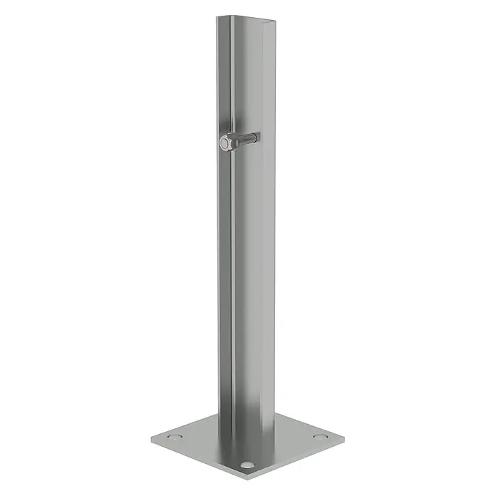 Munk Mehrzweckleiter Fußplatte Stahl verzinkt - Stahl - Polierter silberner Metallstützpfosten mit quadratischer Grundplatte und verstellbarem Stift.