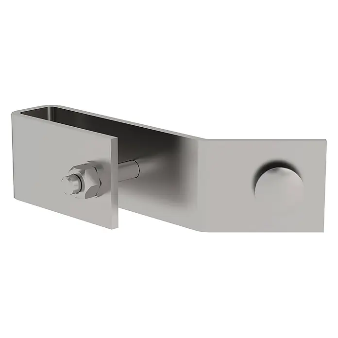 Munk Mehrzweckleiter Schienenbefestigung 50x20mm Edelstahl - Edelstahl - Silberne Metallhalterung mit Schraube und Mutter zur sicheren Befestigung.
