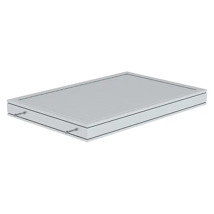 Munk Arbeitsplattform Plattform für Laufsteganlage Aluminium geriffelt Plattformlänge 1260mm - Aluminium - Rechteckige, hellgraue Modulplatte mit gerillter Oberfläche und zwei seitlichen Befestigungselementen.
