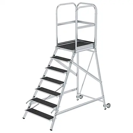 Munk  Treppenpodest Podestleiter mit Rollen und Griff R13 Korund 7 Stufen