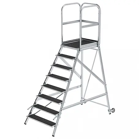 Munk  Treppenpodest Podestleiter mit Rollen und Griff R13 Korund 8 Stufen