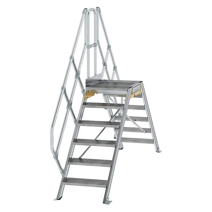 Munk Treppenpodest Überstieg 45° inkl. einen Handlauf, Stufenbreite 600mm, 2x6 Stufen -  - Aluminium-Stufenpodest mit rutschfesten Stufen und Handläufen für sicheren Zugang.