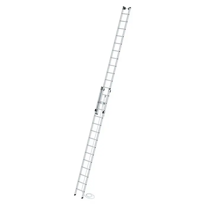 Munk Seilzugleiter Seilzugleiter 2-teilig ohne Traverse 2x14 Sprossen - Anzahl Tritte: 14 Stk., Arbeitshöhe: 8.300 m, Aluminium - Lange, silberne Aluminium-Ausziehleiter mit Seilzugsystem zum Ausfahren der Abschnitte.