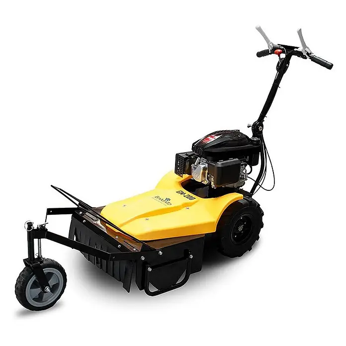 Bamato Benzin-Rasenmäher GM-200 - 3.600 W, 196 cm³, Schnittbreite: 550 mm - Gelber handgeführter Freischneider mit Frontlenkrad, starkem Motor und Lenker zur Vegetationsbeseitigung.