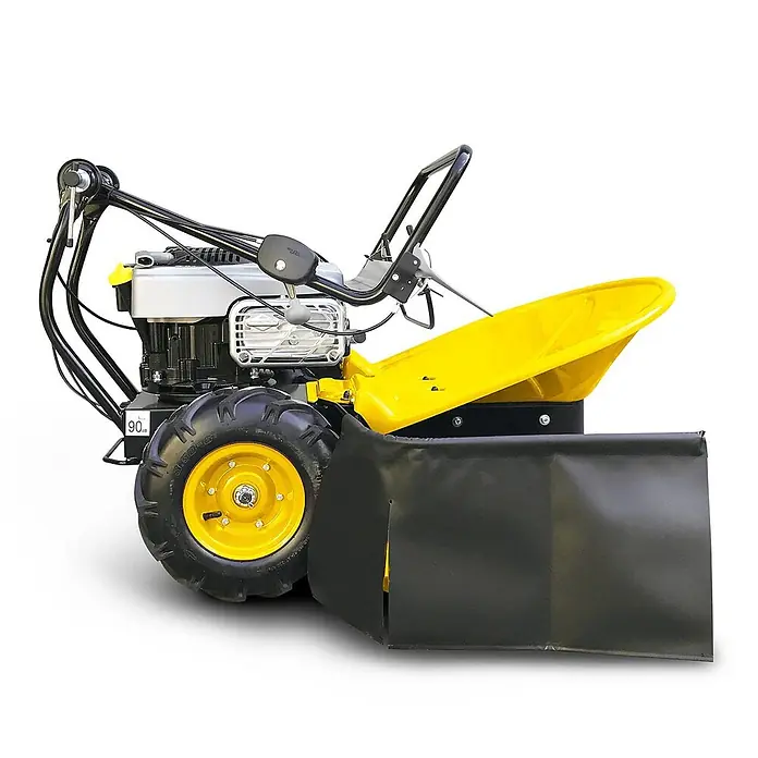 Bamato Benzin-Rasenmäher GS-875 - 223 cm³, Schnittbreite: 640 mm - Gelb-schwarzer Einachser-Mäher mit großen Rädern und vorderer Schutzabdeckung.