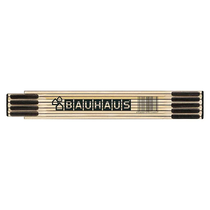 BAUHAUS Metro de madera - Alfafar, Largo: 200 cm - Un metro plegable de la marca Bauhaus. La herramienta está hecha de madera clara y presenta el logotipo de Bauhaus. Un instrumento de medición práctico.