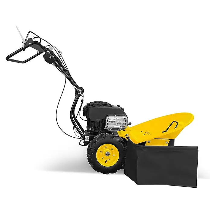 Bamato Benzin-Rasenmäher GS-950V - 223 cm³, Schnittbreite: 640 mm - Gelb-schwarze, handgeführte Gartenmaschine mit Benzinmotor, großen Rädern und schwarzem Auffangsack.