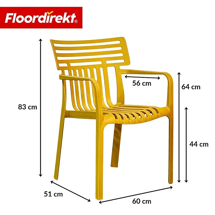 Floordirekt Gartenstuhl-Set Sitwell 6er Set Gelb - Polypropylen, Gelb - Gelber Kunststoffstuhl mit Lattenrost-Design. Maße: H 83 cm, B 56 cm, T 60 cm, Sitz H 44 cm.