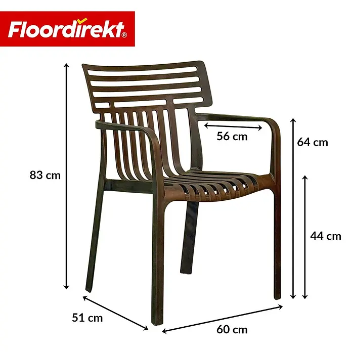 Floordirekt Gartenstuhl-Set Sitwell 6er Set Anthrazit - Polypropylen, Anthrazit - Brauner Latten-Sessel mit Maßen.
