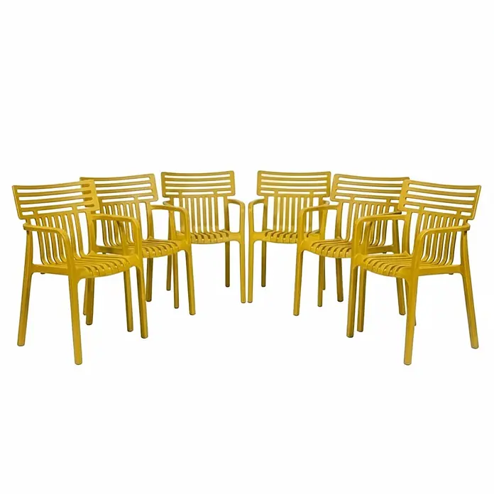Floordirekt Gartenstuhl-Set Sitwell 6er Set Gelb - Polypropylen, Gelb - Satz von sechs gelben Stühlen mit Lamellenlehne und Armlehnen.