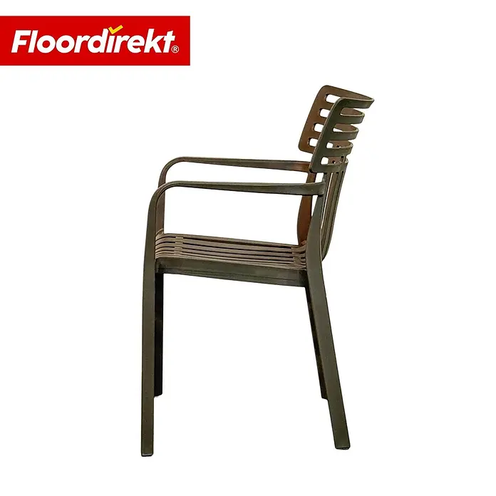 Floordirekt Gartenstuhl-Set Sitwell 6er Set Anthrazit - Polypropylen, Anthrazit - Dunkelbrauner Gartensessel mit Lattenstruktur und Armlehnen.