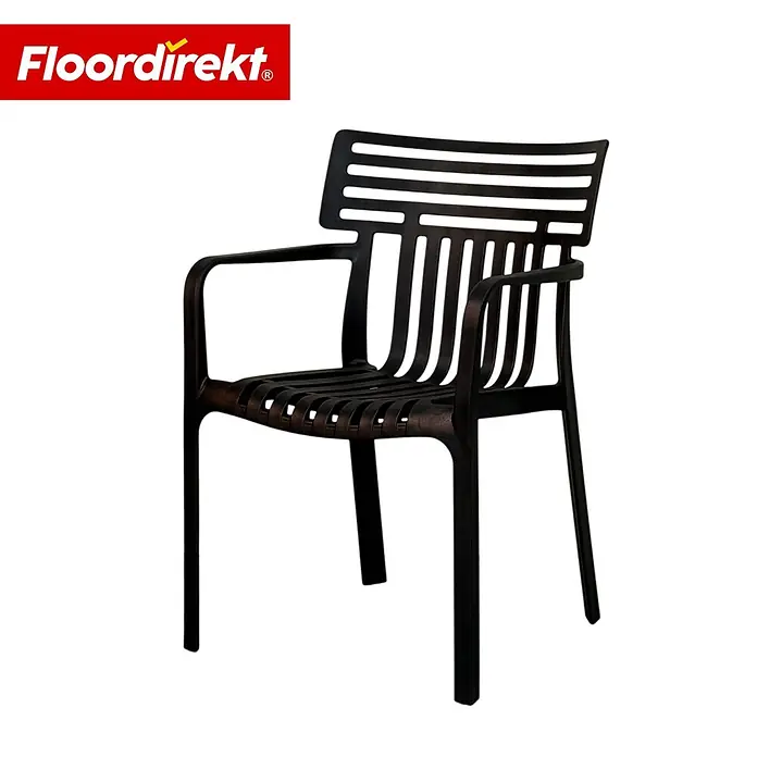 Floordirekt Gartenstuhl Terrano Schwarz - Polypropylen, Schwarz - Schwarzer Lattenstuhl mit Armlehnen.