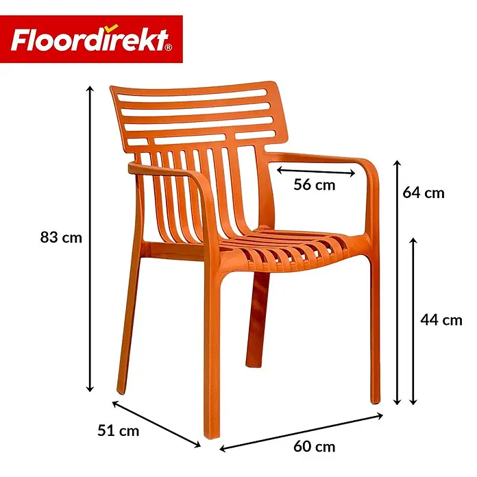 Floordirekt Gartenstuhl Terrano Orange - Polypropylen, Orange - Oranger Lattenstuhl mit Armlehnen, mit Höhen-, Breiten- und Tiefenangaben.