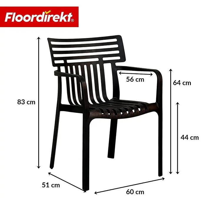 Floordirekt Gartenstuhl Terrano Schwarz - Polypropylen, Schwarz - Schwarzer Lamellenstuhl mit Armlehnen und Rückenlehne.