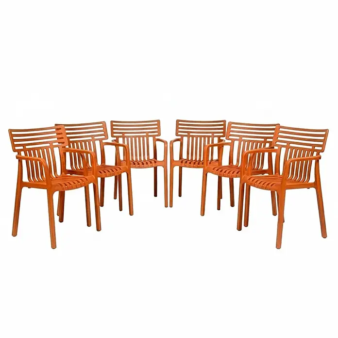 Floordirekt Gartenstuhl-Set Terrano 6er Set Orange - Polypropylen, Orange - Sechs orangefarbene Kunststoff-Sessel mit Lamellen.
