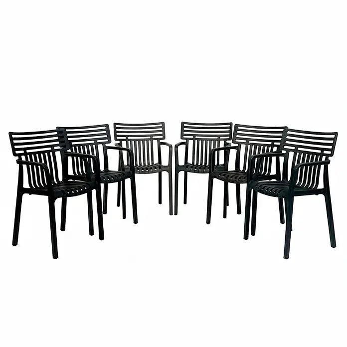 Floordirekt Gartenstuhl-Set Terrano 6er Set Schwarz - Polypropylen, Schwarz - Set aus sechs schwarzen Plastikstühlen.