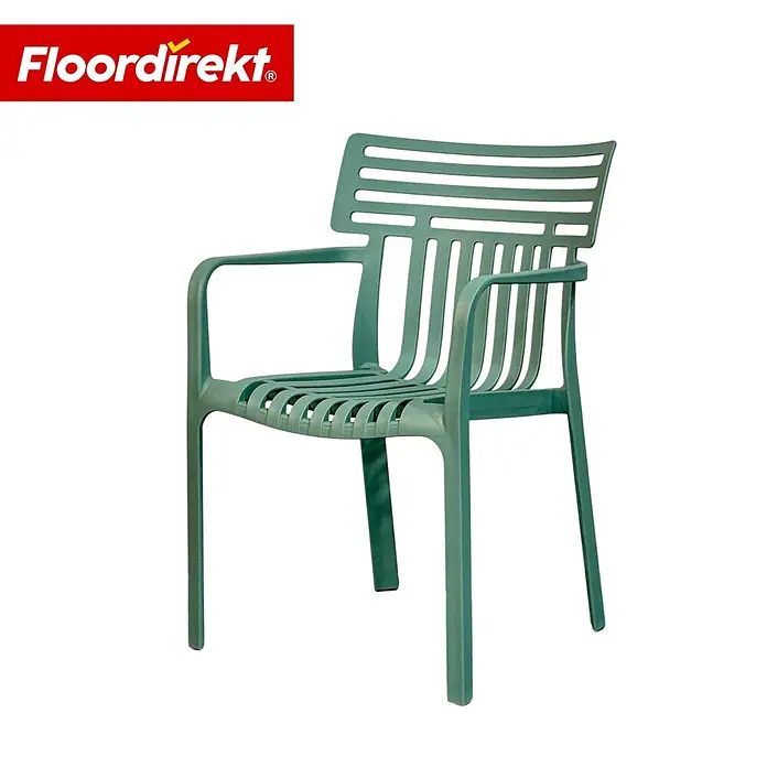Floordirekt Gartenstuhl Terrano Grün - Polypropylen, Grün - Grüner Plastik-Sessel mit Lattenrückenlehne und Sitzfläche.