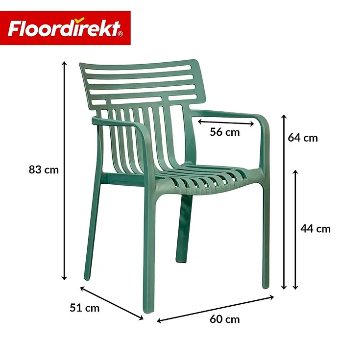 Floordirekt Gartenstuhl Terrano Grün - Polypropylen, Grün - Grüner Plastik Gartenstuhl mit Armlehnen und Lattenrost-Design.
