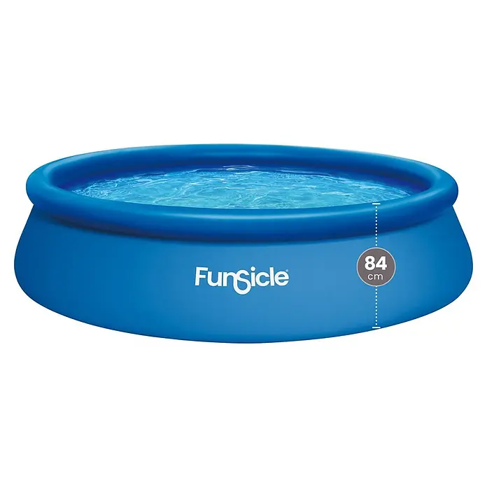 Funsicle Quick-Up-Pool - Ø x H: 396 x 84 cm, Blau, 7.147 l - Blauer aufblasbarer Pool, mit Wasser gefüllt, zeigt eine Höhe von 84 cm.