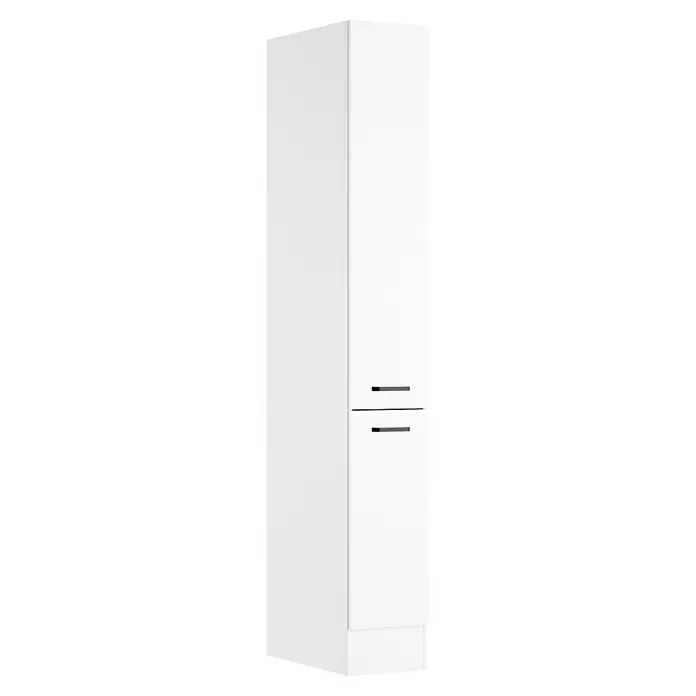 Optifit Optimulti Küchen-Hochschrank Bonn214 - B x T x H: 30 x 55,5 x 210 cm, Weiß - Weißer hoher Kühlschrank mit drei Türen, zwei davon mit dunklen Quergriffen.