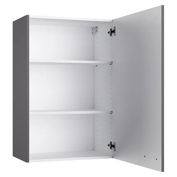 Optifit Optimulti Küchen-Hängeschrank Kiel420 - B x T x H: 60 x 33 x 89,6 cm, Anthrazit - Offener Hängeschrank mit dunkelgrauer Außenseite und weißem Innenraum mit zwei verstellbaren weißen Einlegeböden.