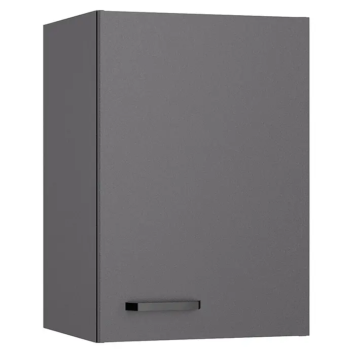 Optifit Optimulti Küchen-Hängeschrank Kiel420 - B x T x H: 40 x 33 x 57,6 cm, Anthrazit - Grauer Hängeschrank mit strukturierter Oberfläche und schwarzem Stangengriff.