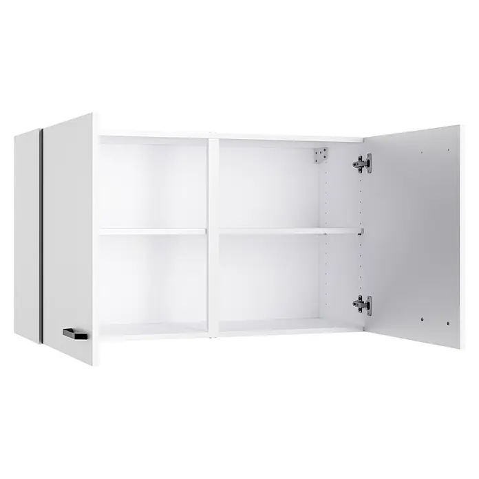 Optifit Optimulti Küchen-Hängeschrank Bonn214 - B x T x H: 100 x 33 x 57,6 cm, Weiß - Weißer Wandschrank mit einer offenen Tür und sichtbaren Einlegeböden.