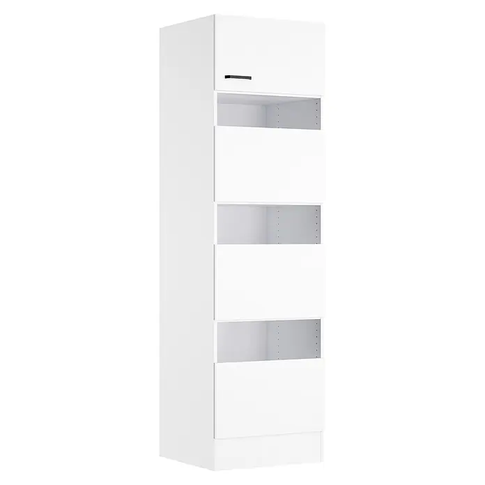 Optifit Optimulti Wäscheschrank Bonn214 -  - Hoher weißer Aufbewahrungsschrank mit einer Tür, offenen Fächern und einer Schublade.