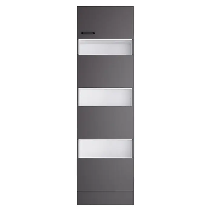 Optifit Optimulti Wäscheschrank Kiel420 -  - Dunkelgraue Tür mit drei horizontalen weißen Vertiefungen und schwarzem Griff.