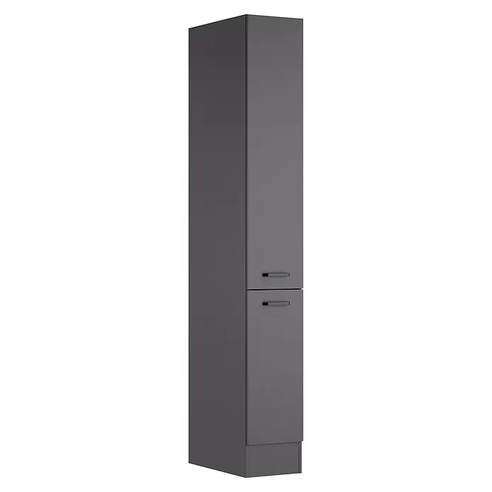 Optifit Optimulti Küchen-Hochschrank Kiel420 - B x T x H: 30 x 57,1 x 210 cm, Anthrazit - Dunkelgrauer Hochschrank mit zwei Türen und schwarzen Griffen.
