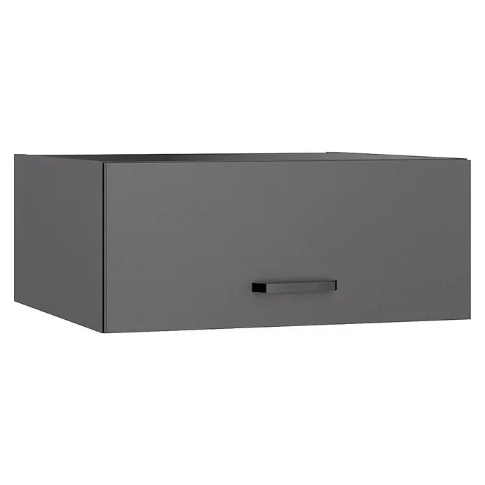Optifit Optimulti Küchen-Aufsatzschrank Kiel420 - L x B x H: 57,1 x 60 x 25,6 cm, Anthrazit - Dunkelgrauer, rechteckiger Schrank mit strukturierter Oberfläche und schwarzem Griff.