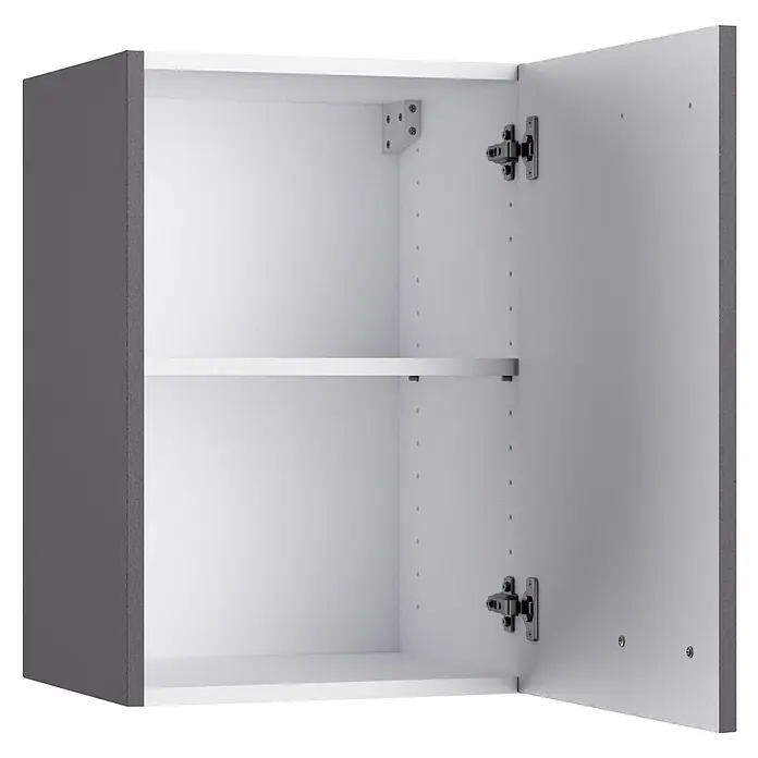 Optifit Optimulti Küchen-Hängeschrank Kiel420 - B x T x H: 40 x 33 x 57,6 cm, Anthrazit - Offener grau-weißer Wandschrank mit einem verstellbaren Einlegeboden.