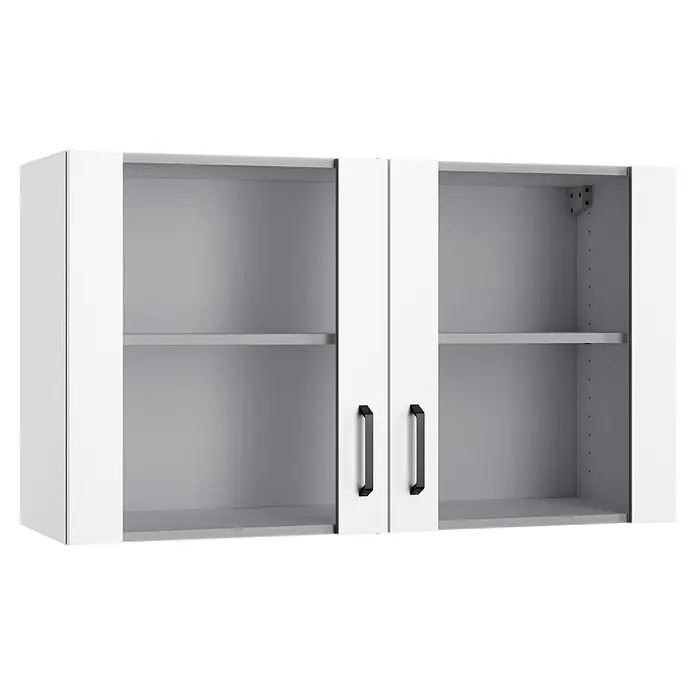 Optifit Optimulti Küchen-Hängeschrank Bonn214 - B x T x H: 100 x 33 x 57,6 cm, Weiß - Weißer zweitüriger Wandschrank mit zwei Innenböden und schwarzen Griffen.