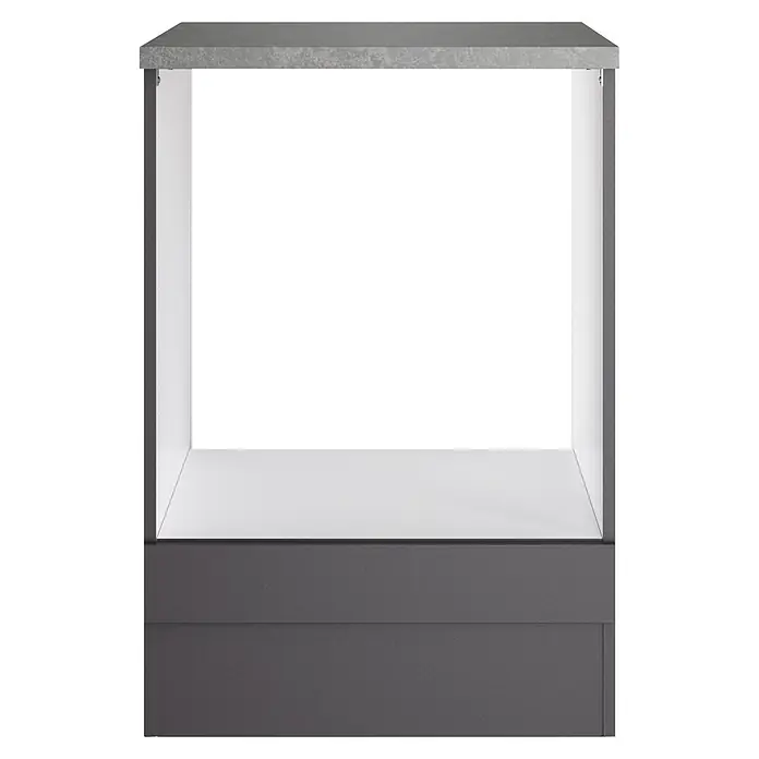 Optifit Optimulti Herdumbauschrank Kiel420 - 60 x 60 x 88 cm, Dekor Front: Grau matt - Moderner grauer Vitrine mit heller Betonplatte und dunkelgrauem Unterschrank.