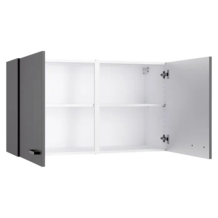 Optifit Optimulti Küchen-Hängeschrank Kiel420 - Anthrazit - Offener Hängeschrank mit weißem Innenraum und dunkelgrauen Türen, zwei Fächer mit verstellbaren Einlegeböden.